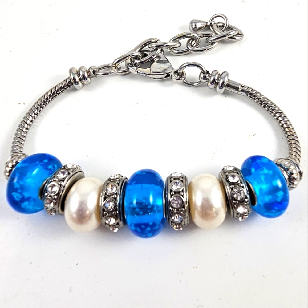 Blue and Silver Beaded Bracelet New in packaging